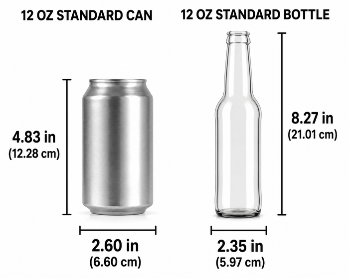 12oz standard can and bottle size comparison